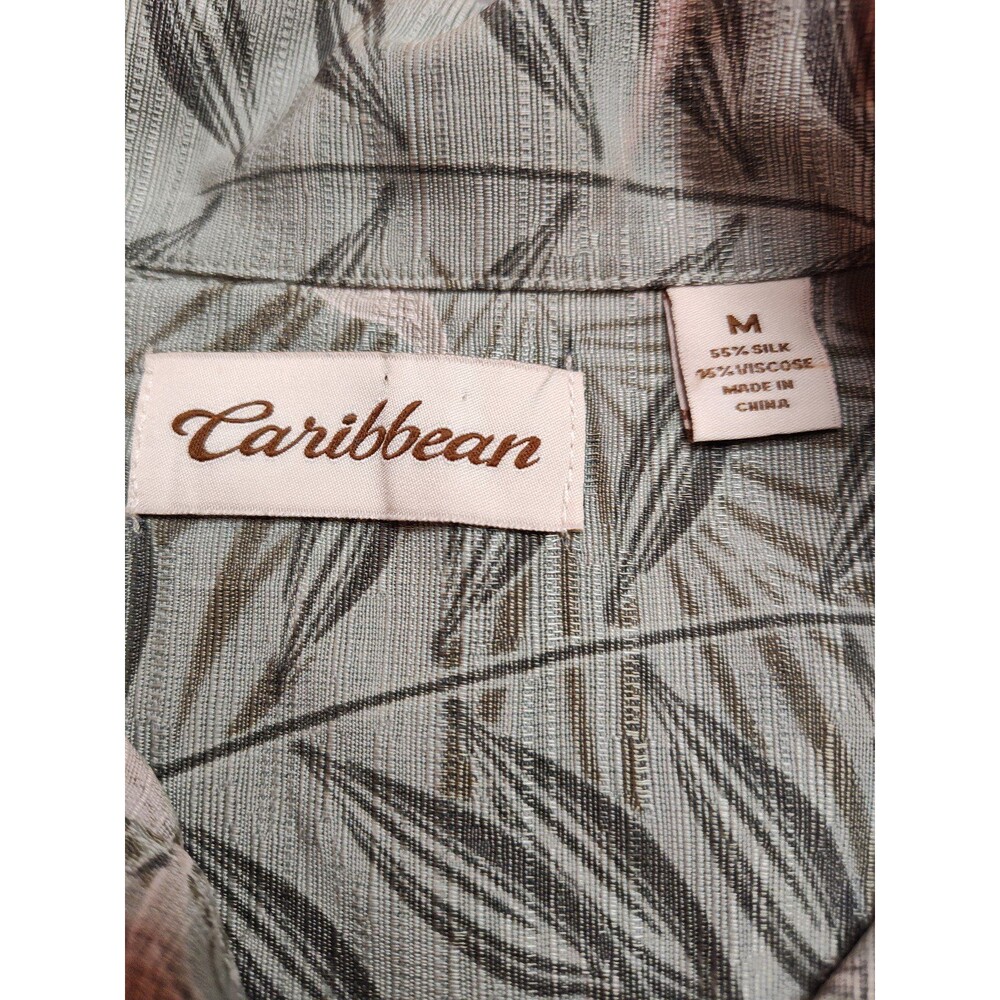 Men's Caribbean Silk Blend Hawaiian Button Front Shirt Medium Green - Picture 6 of 7